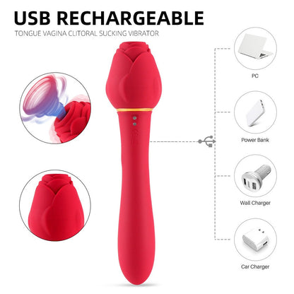 10 Vibration Modes And 5 Sucking Modes Flaming Rose Massager Vibrator