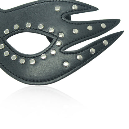 3-Piece Faux Leather Bondage Set – Fur Lined Handcuffs Studded Cat Mask & Spanking Paddle