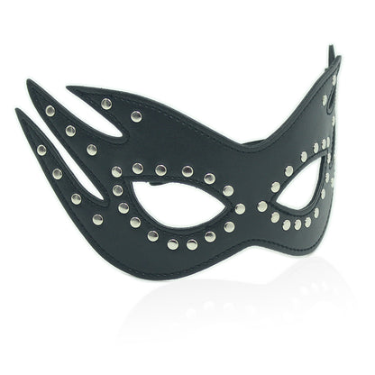 3-Piece Faux Leather Bondage Set – Fur Lined Handcuffs Studded Cat Mask & Spanking Paddle
