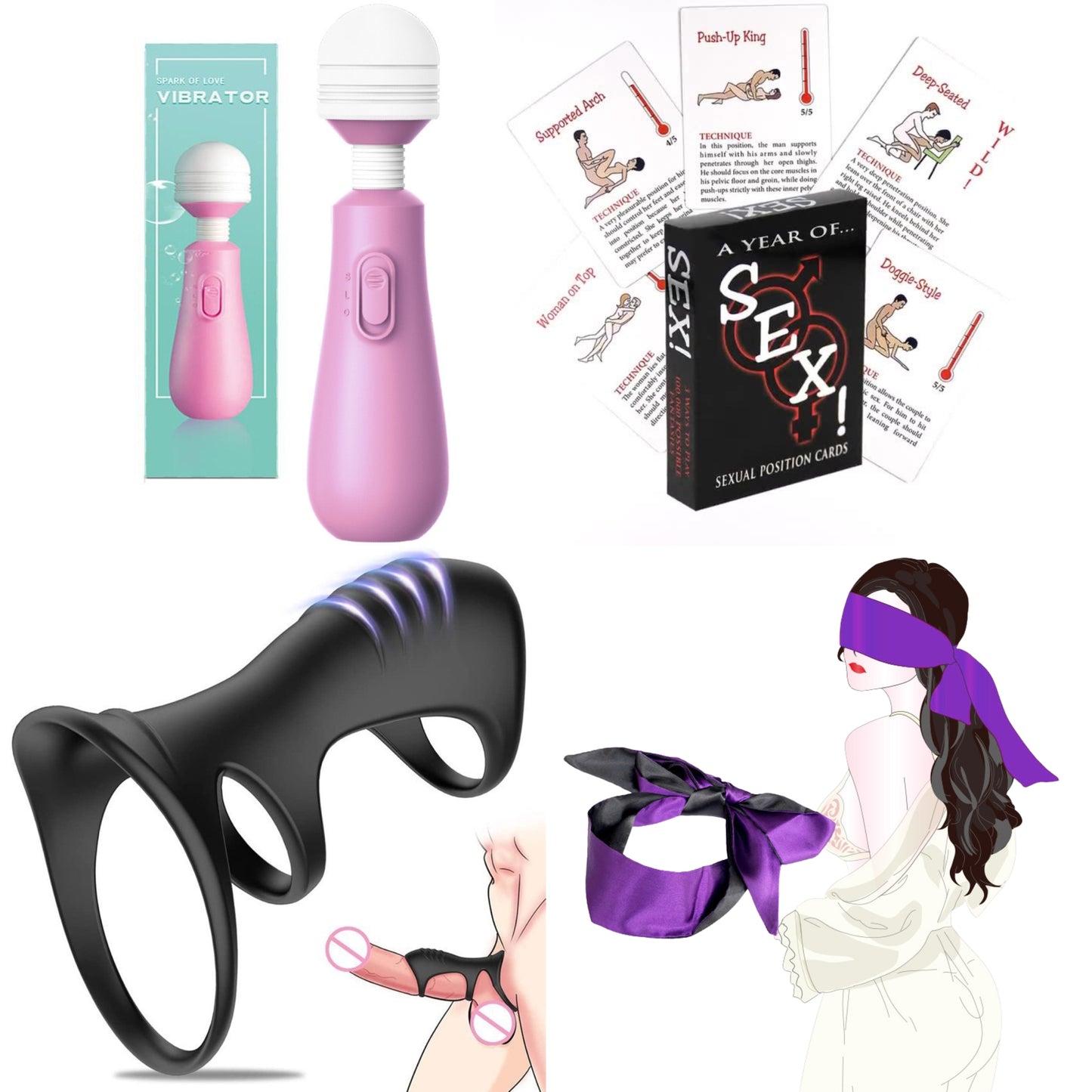 12Pc Couples Bedroom Adventure Set – Magic Wand Massager, Position Game Cards, Sex Dice, & Sensory Accessories