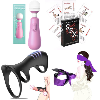 12Pc Couples Bedroom Adventure Set – Magic Wand Massager, Position Game Cards, Sex Dice, & Sensory Accessories