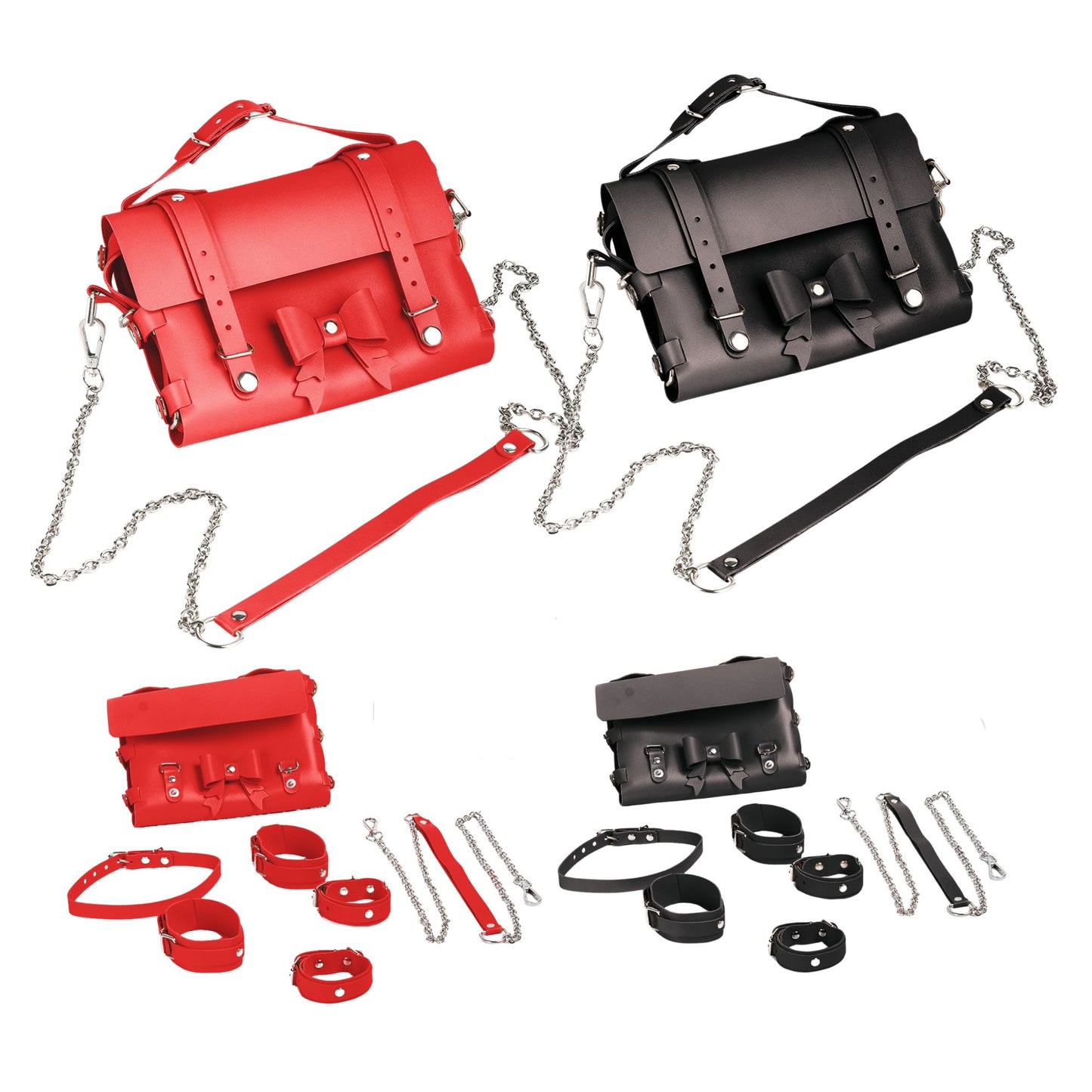Bondage Transform Set Crossbody Shoulder Bag Detachable Handcuffs Ankle Straps Collar Body Restraint