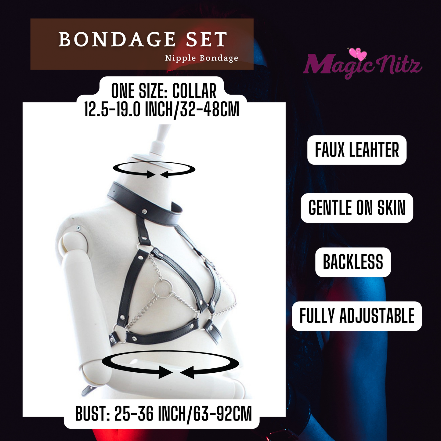 Play With Me 4-Pcs Black Luxury Leather Bandage Kit Set Couple Game Sex