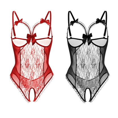 Nipple Tassels and Lace Open Bra Crotch Babydoll Bodysuit Lingerie Set