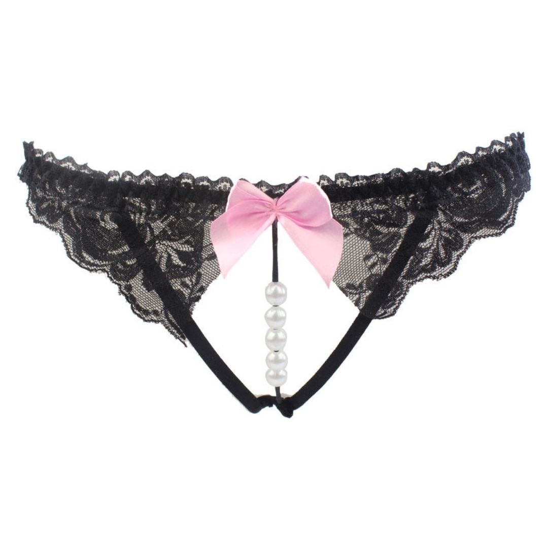 Lace Crotchless Thong with Stimulation Beads
