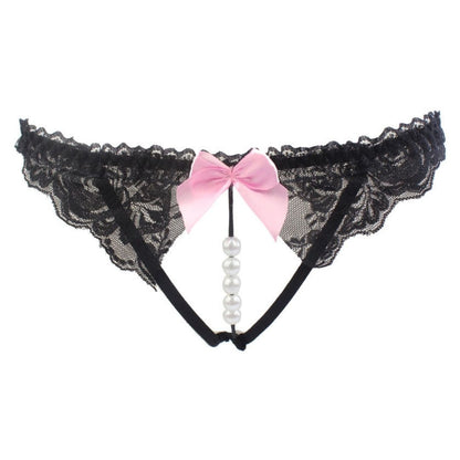 Lace Crotchless Thong with Stimulation Beads