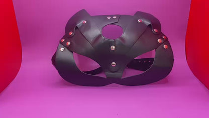 Black faux leather Cat Face Mask